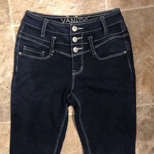 High waisted dark skinny jeans